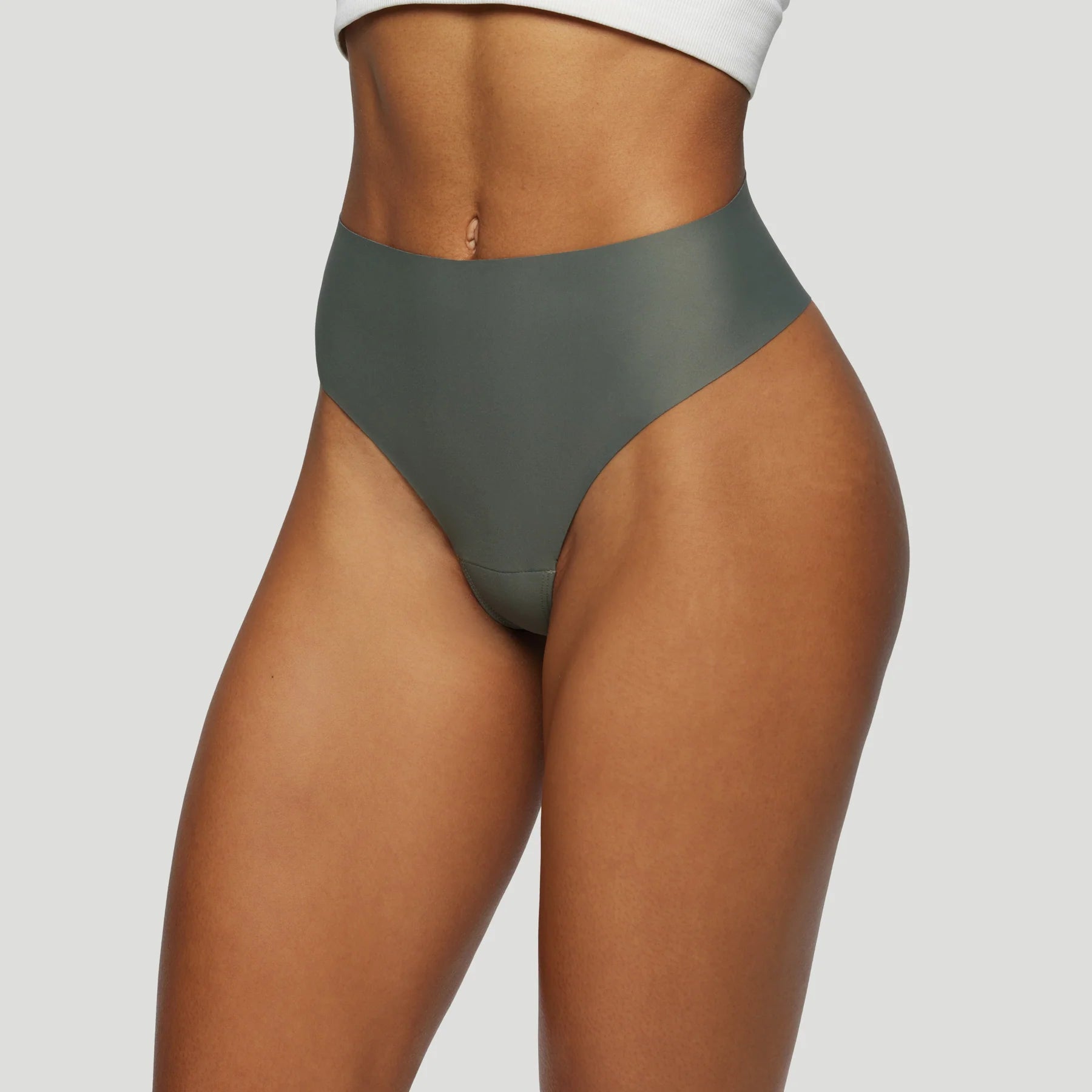 Seamless High-Waisted Thong – Forest Green (No Camel Toe)