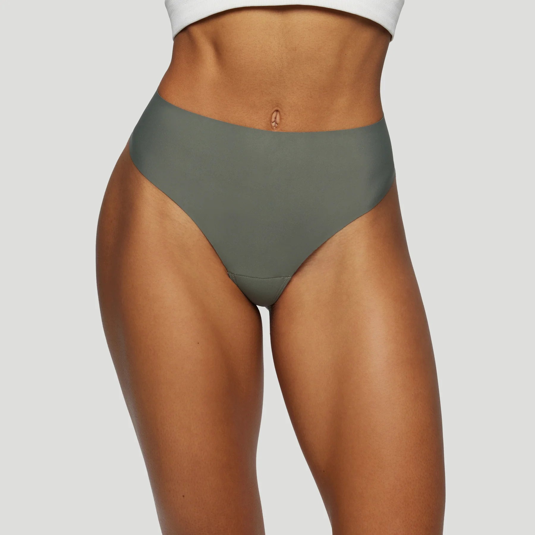Seamless High-Waisted Thong – Forest Green (No Camel Toe)
