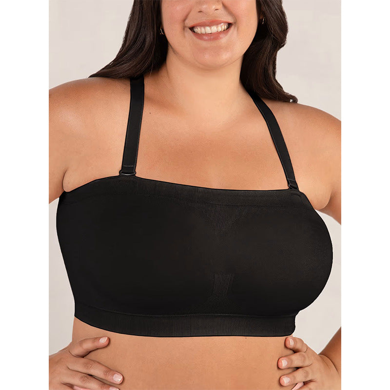 Fixed cup large-sized bra, comfortable without loops, body-shaping silicone anti-slip strips, detachable shoulder straps for chest oothing